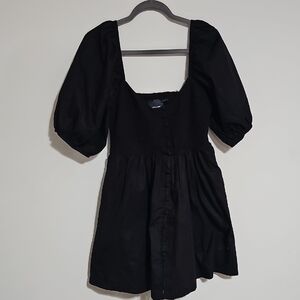 Anthropologie Black Puff Sleeve Mini Dress